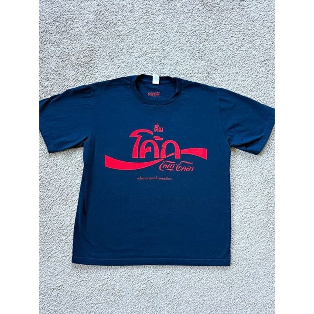 Coca-Cola Coke Thai Script T-Shirt Mens XL Navy Blue Red Made in Thailand
